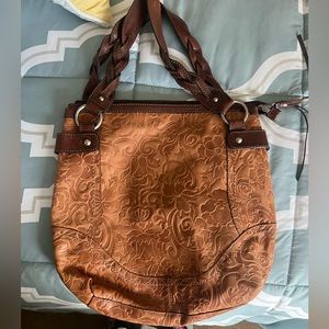 FOSSIL Large Leather Tote Brown with Braided Handles